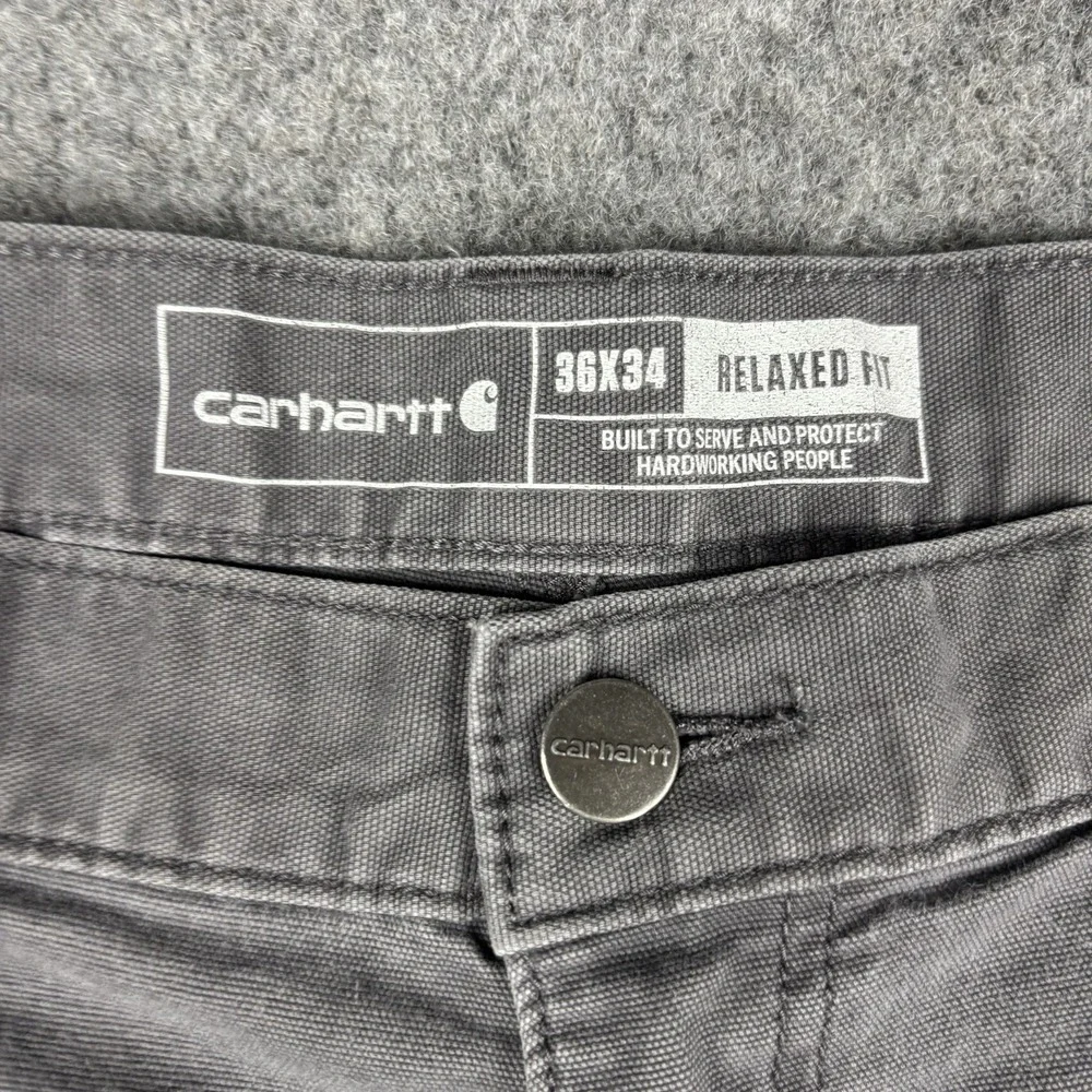 Carhartt Pants Mens 36x34 (Fits 36x32) Gray Rugged Flex Canvas Relaxed Fit Work